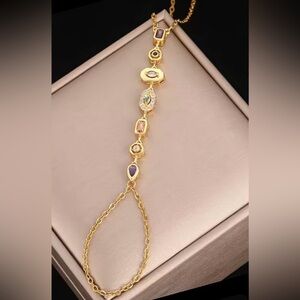 Whimsy Elegant Gold Multi-Stone Hand Chain Bracelet